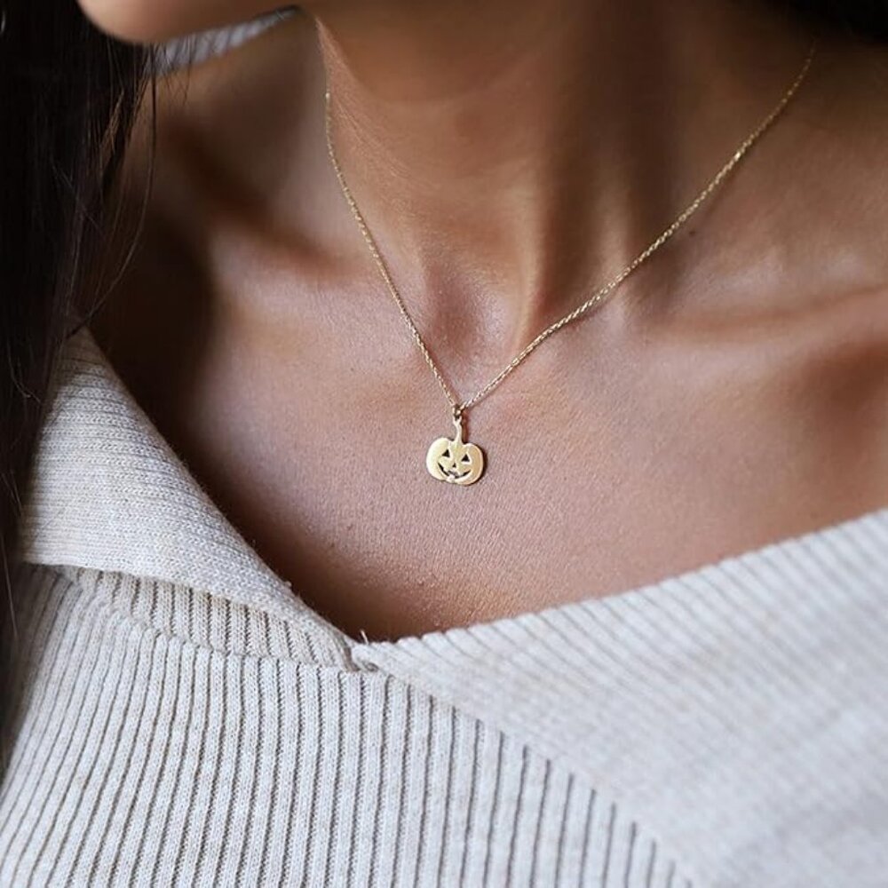 Halloween Spooky Pumpkin 18K Gold Plated Necklace